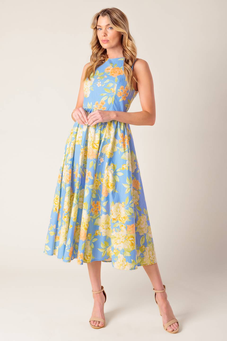 LIKE MAGIC POWDER BLUE WOVEN MIDI DRESS Flying Tomato
